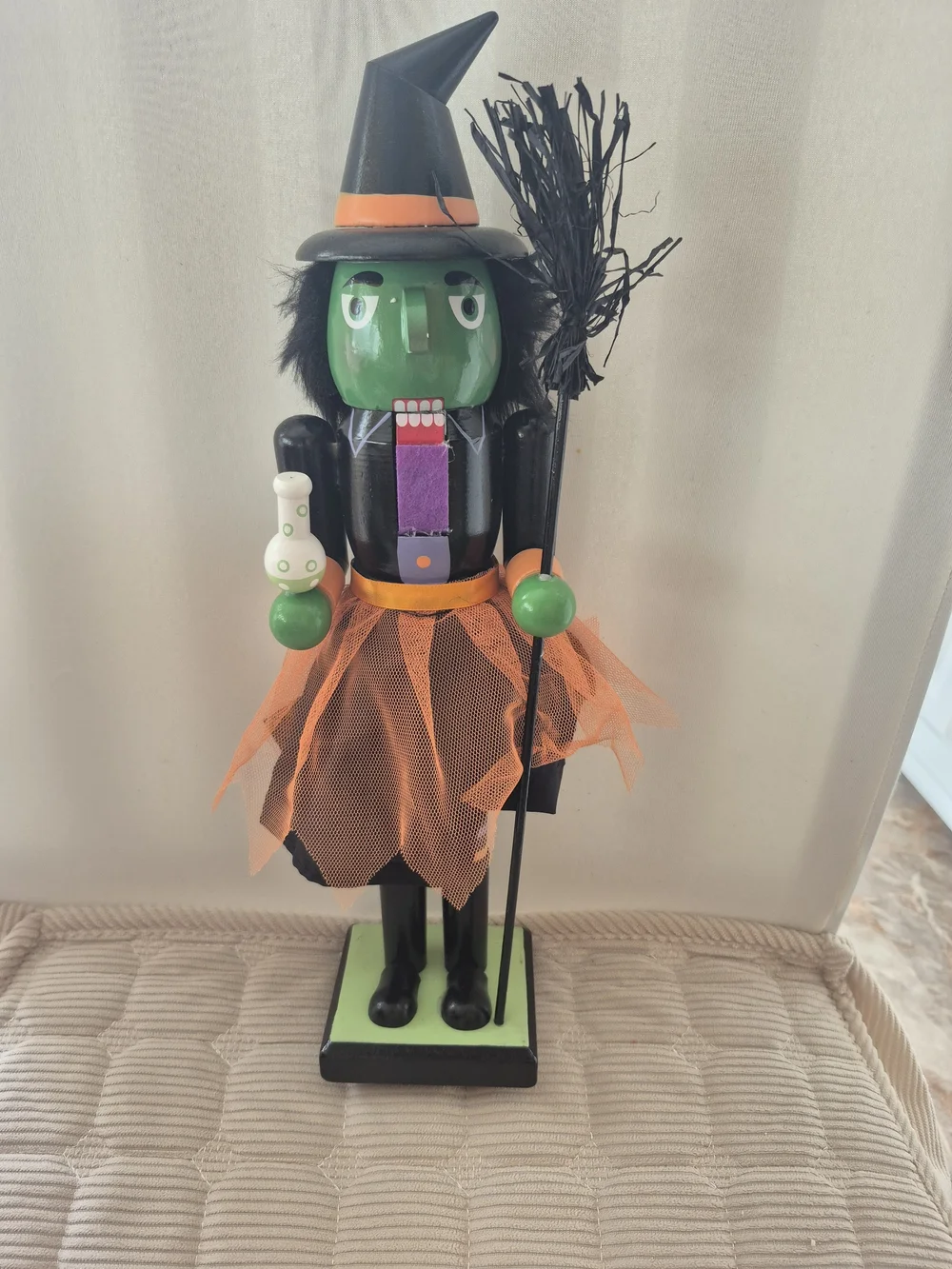 Wooden Witch Nutcracker Green & Orange